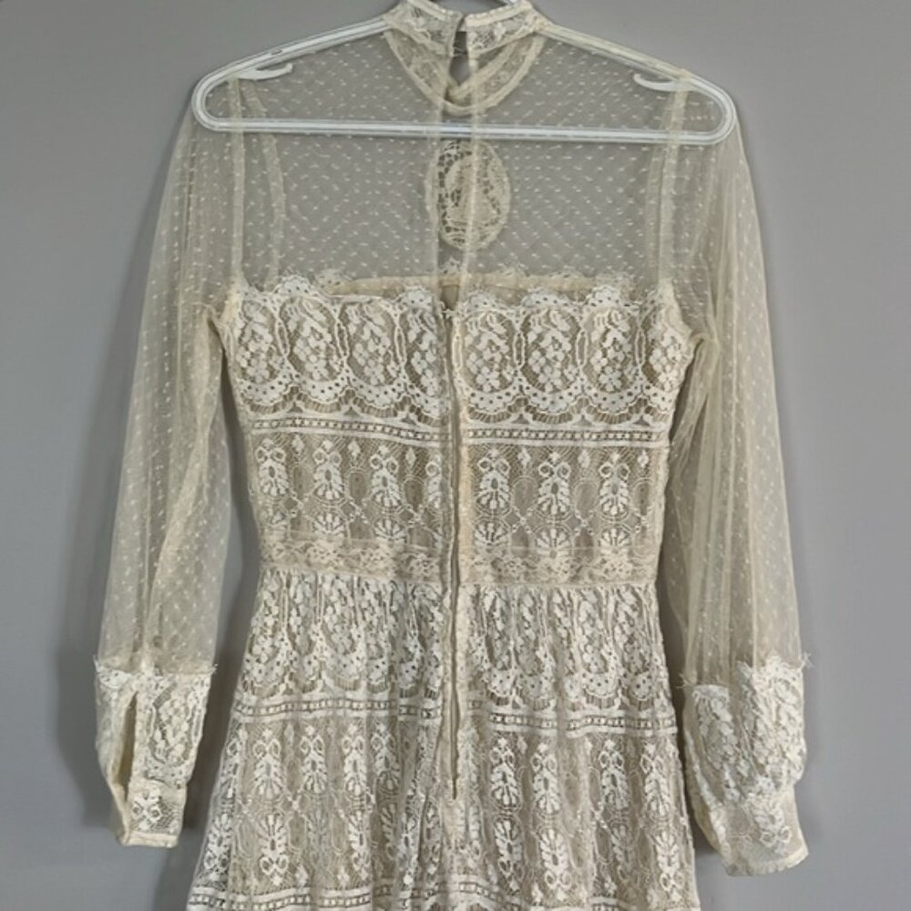 Vintage 1970βs Toutay Bar cream lace dress size XS 36 - Picture 9 of 16